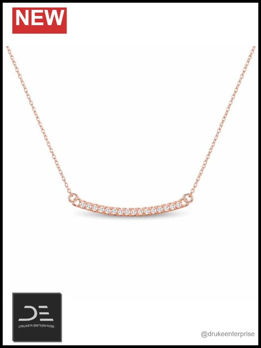 Rose Gold Horizontal Bar Pendant Necklace, 18 Inch Chain